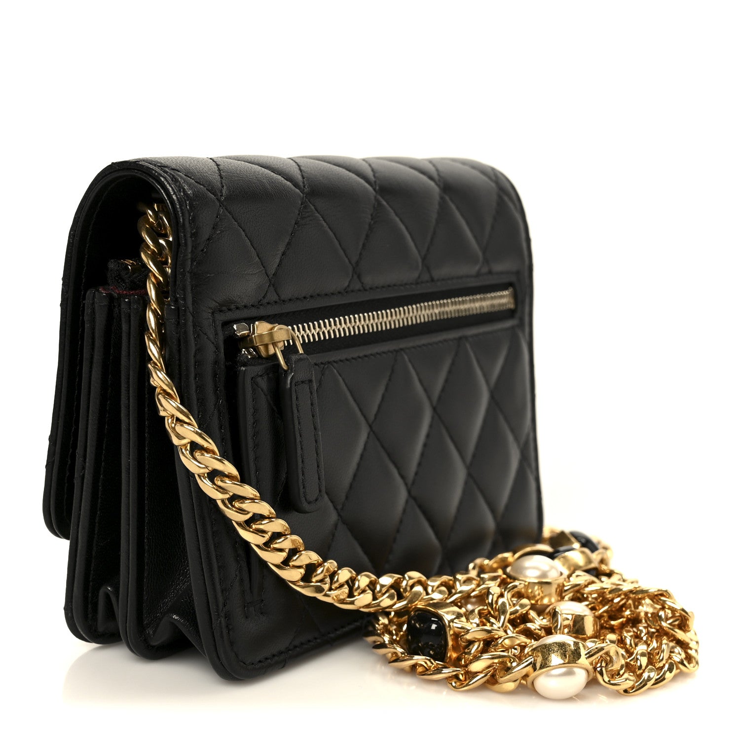 Chanel Lambskin Quilted CC Pearl Enamel Clutch on Chain WOC Black 3 of 11