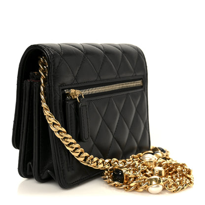 Chanel Lambskin Quilted CC Pearl Enamel Clutch on Chain WOC Black 3 of 11