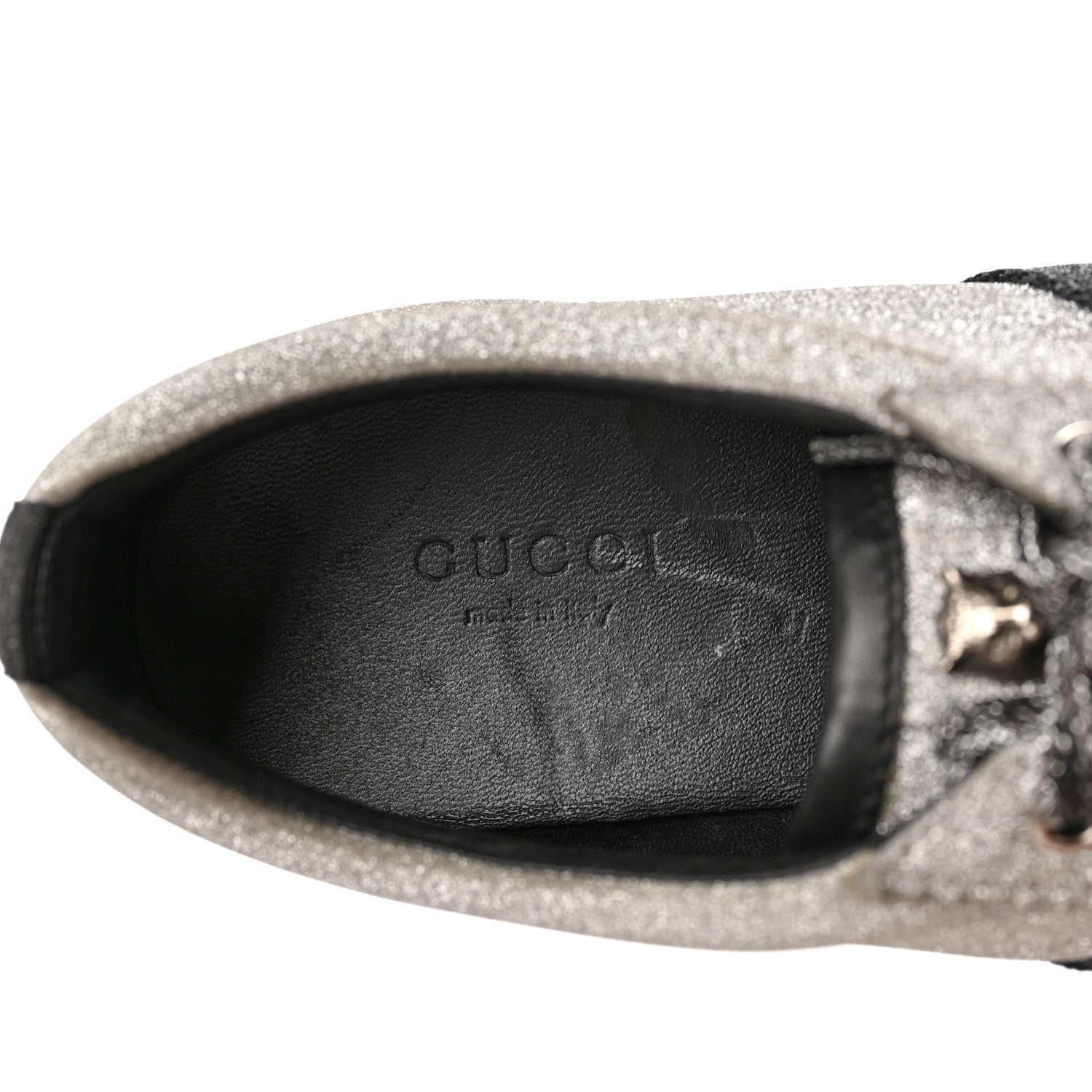 Gucci Glitter Fabric Studded Web Womens Sneakers 38.5 Silver 7 of 8