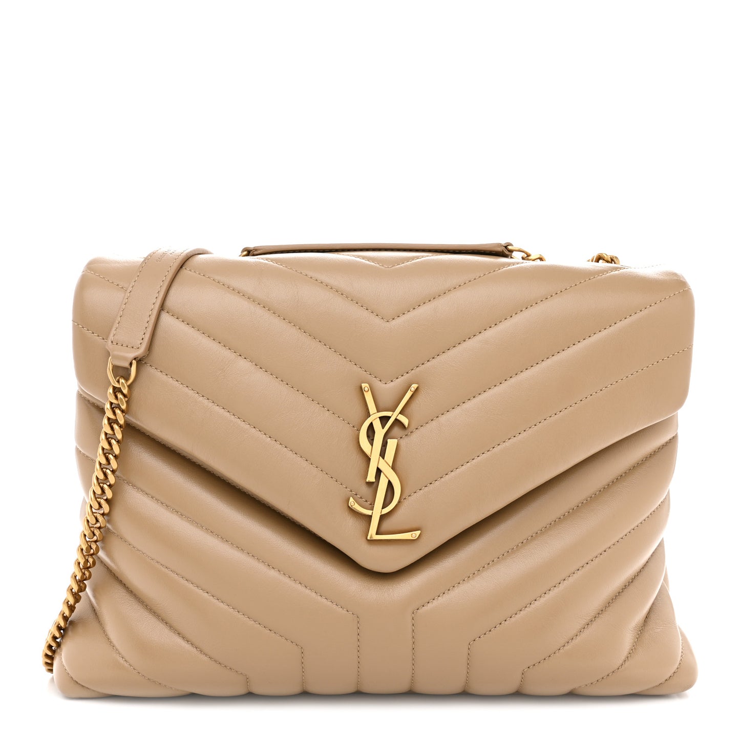 Calfskin Y Quilted Monogram Medium Loulou Chain Satchel Dark Latte