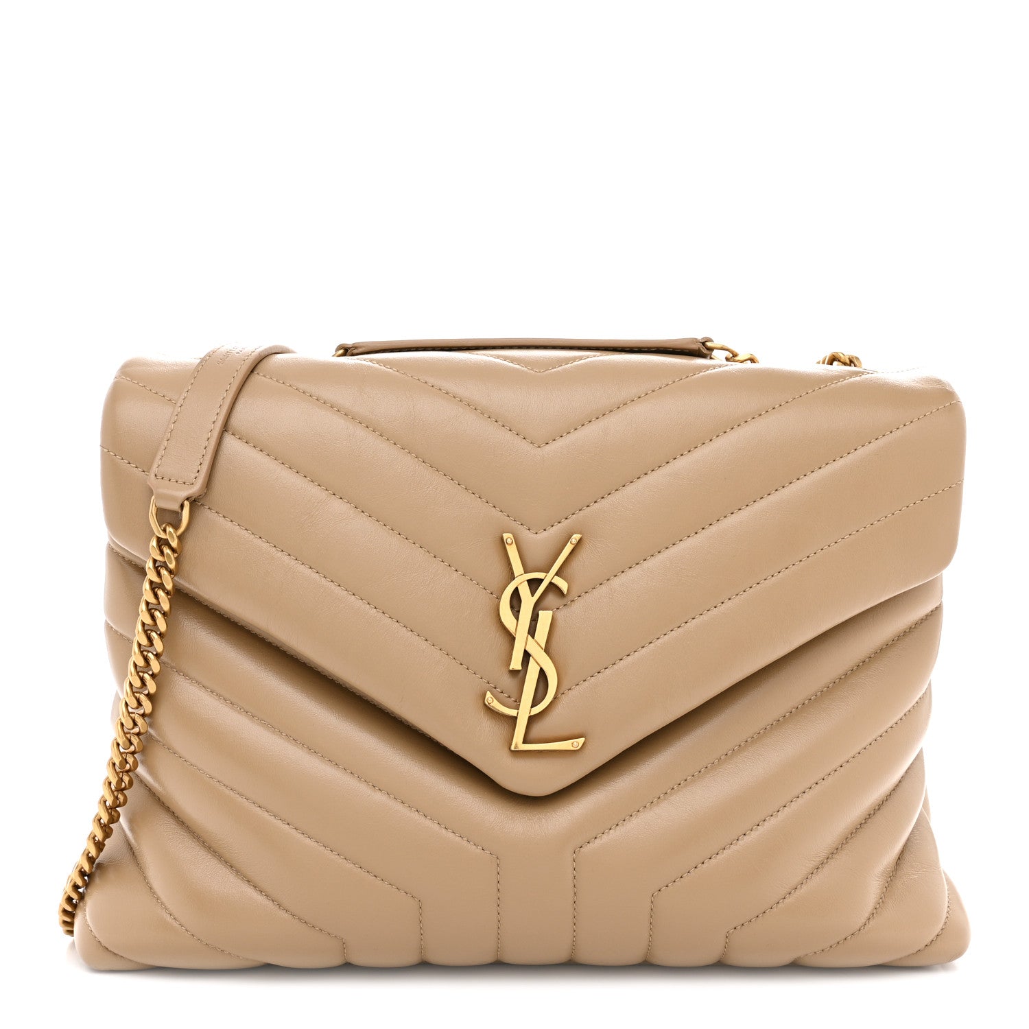 Saint Laurent Calfskin Y Quilted Monogram Medium Loulou Chain Satchel Dark Latte 1 of 10