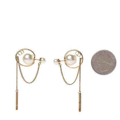 Christian Dior Pearl Tribales Dangle Chain Earrings Gold 2 of 5