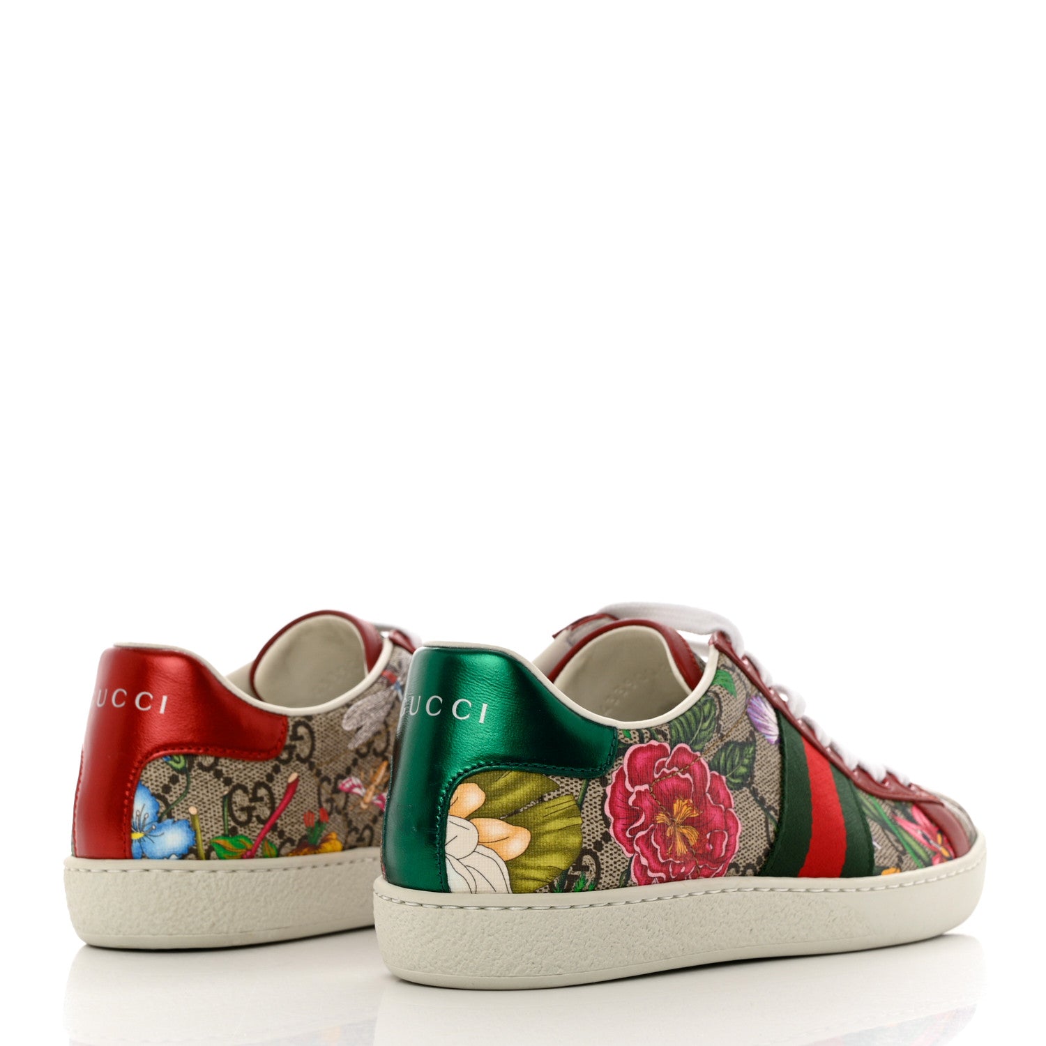 Gucci GG Supreme Monogram Flora Web Womens Ace Sneakers 35 Beige Multicolor Rosso 4 of 12