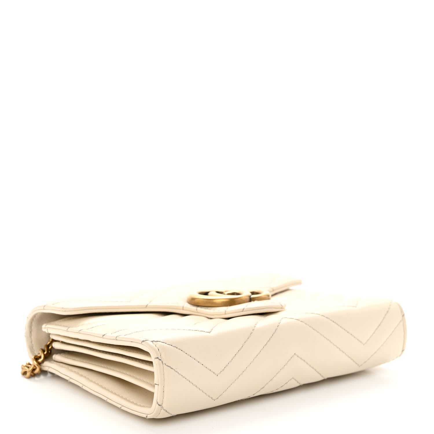 Gucci Calfskin Matelasse GG Marmont Chain Wallet Mystic White 4 of 13