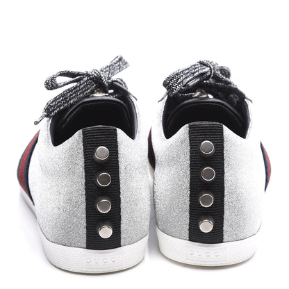 Gucci Glitter Fabric Studded Web Womens Sneakers 36 Silver 7 of 10