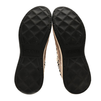 Chanel Suede Calfskin Embroidered CC Sneakers 40 Beige Black 6 of 10
