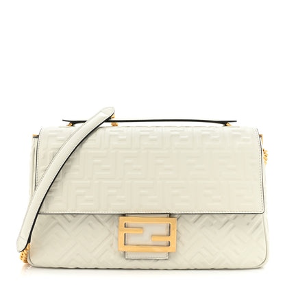 Fendi Nappa Small FF Embossed Large Chain Baguette White 1 of 12