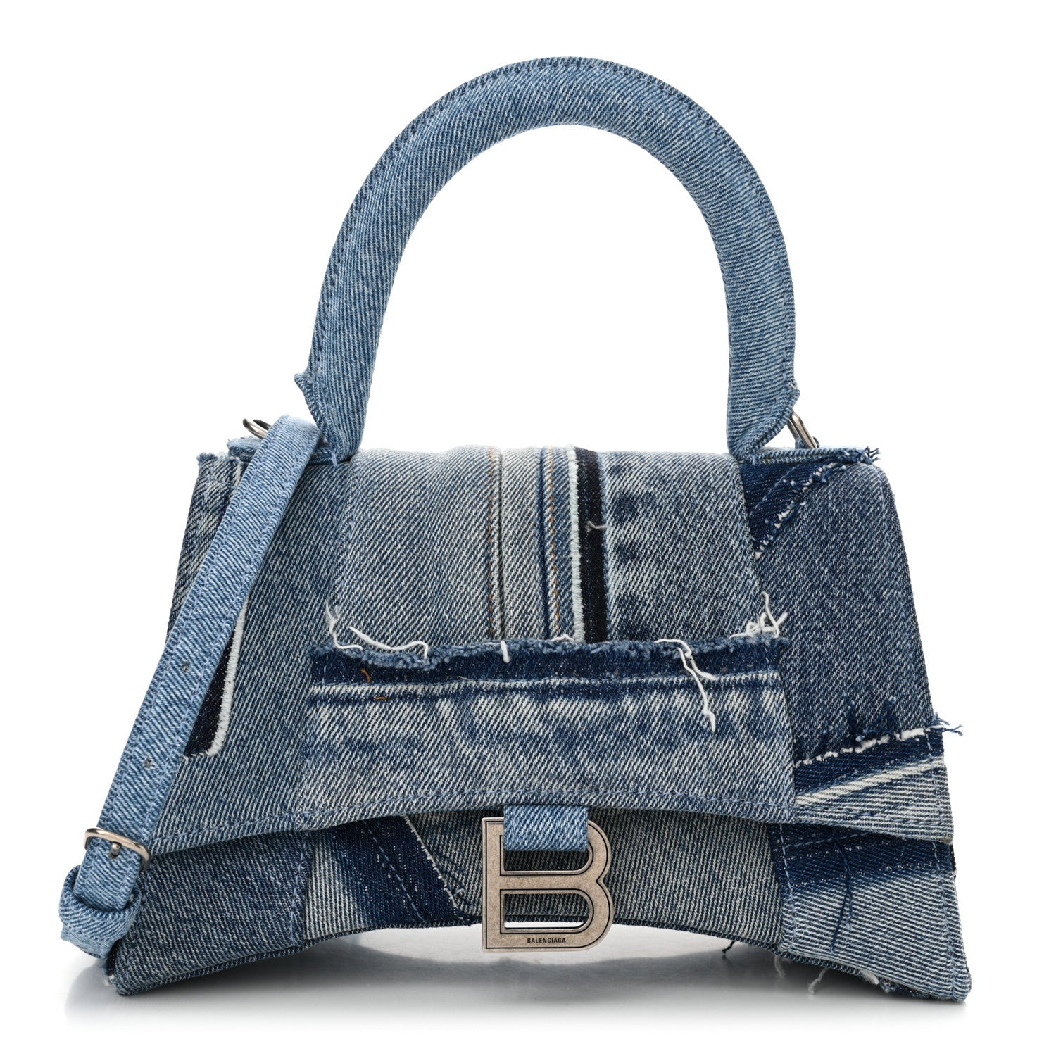 Balenciaga Denim Patchwork Small Hourglass Top Handle Bag Washed Blue 1 of 13