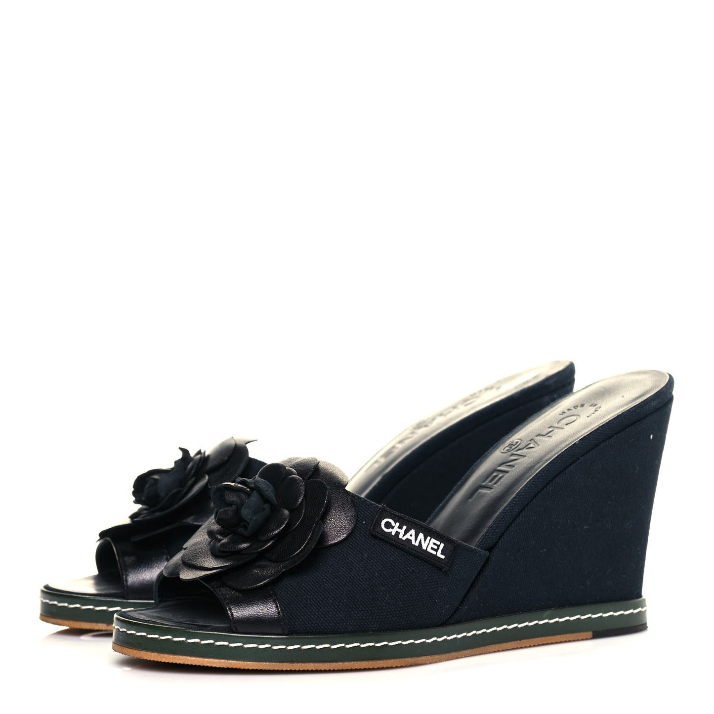 Canvas Camellia Wedge Sandals 38.5 Navy