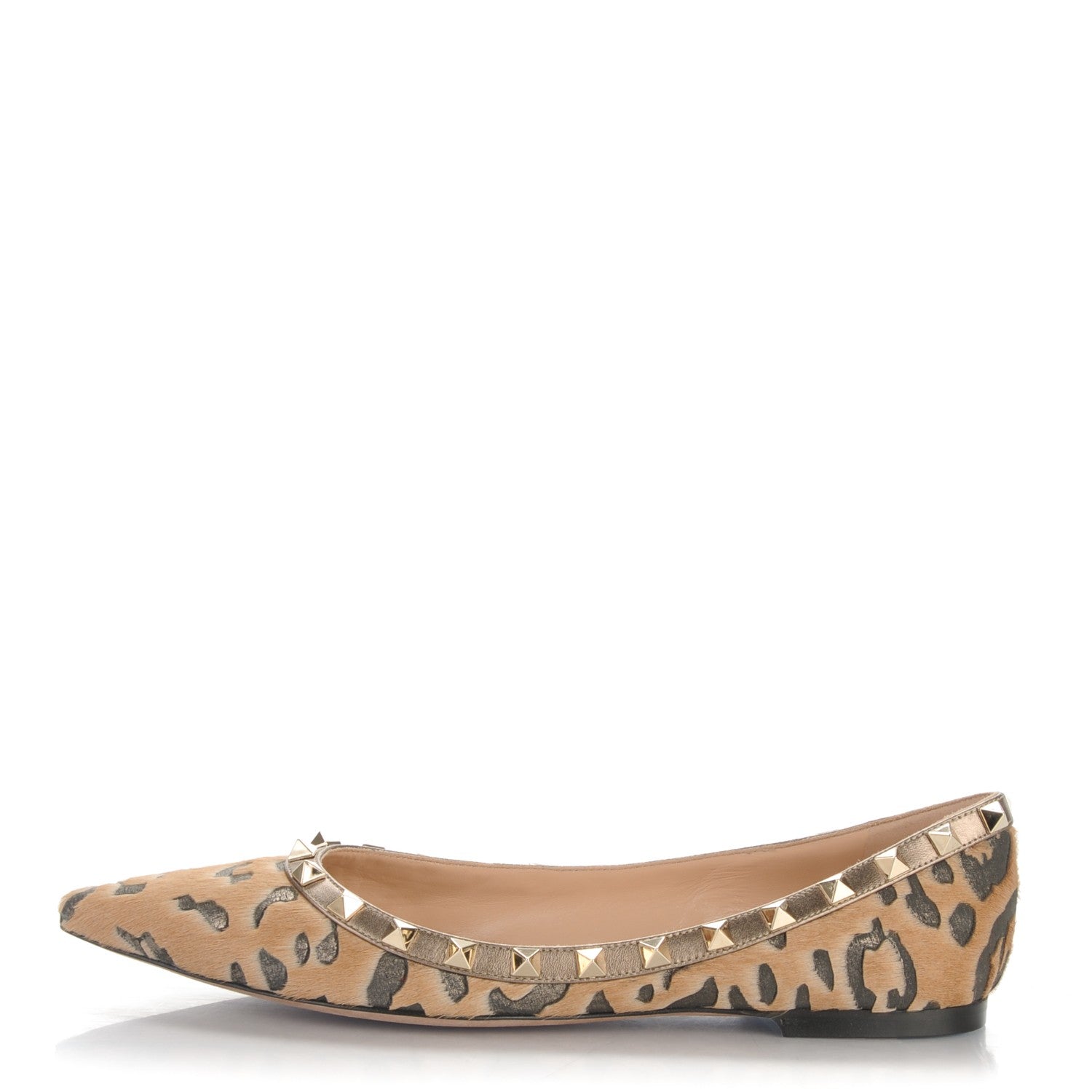 Valentino Garavani Calf Hair Leopard Print Rockstud Ballerina Flats 38 Fucile Al Campion 1 of 7
