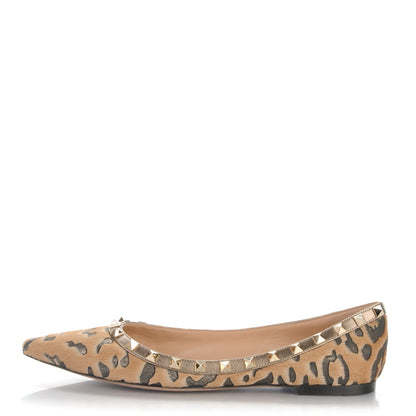 Valentino Garavani Calf Hair Leopard Print Rockstud Ballerina Flats 38 Fucile Al Campion 1 of 7