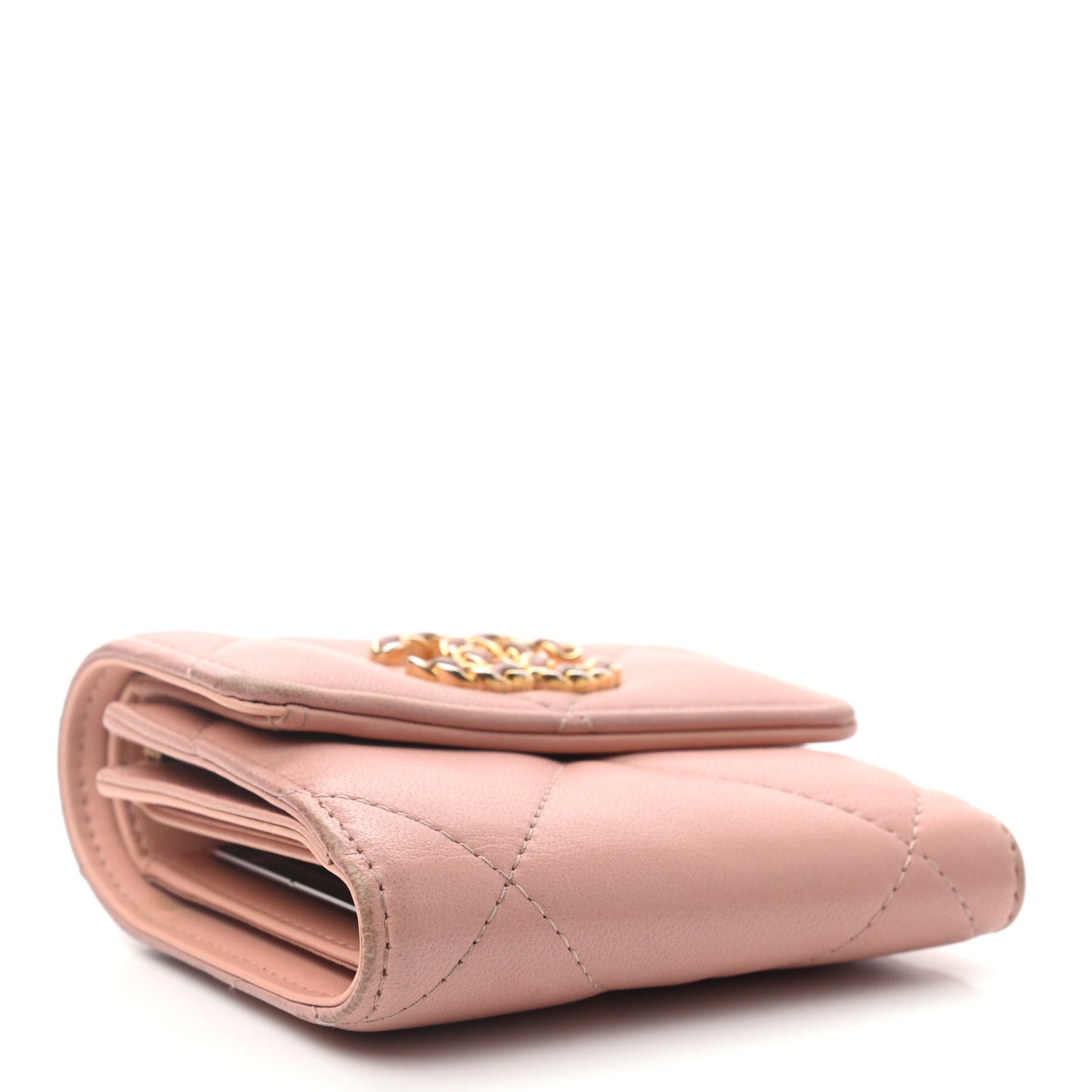 Quilted Chanel 19 Small Flap Wallet Beige