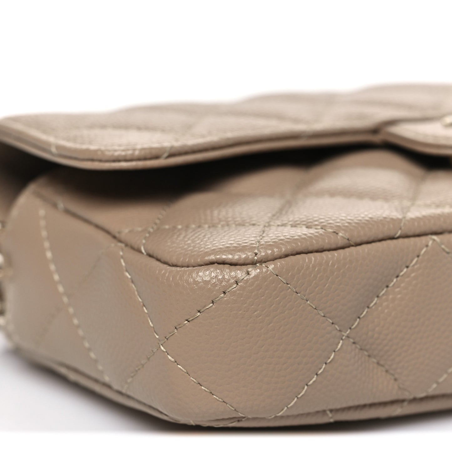 Caviar Quilted Flap Phone Holder With Chain Beige