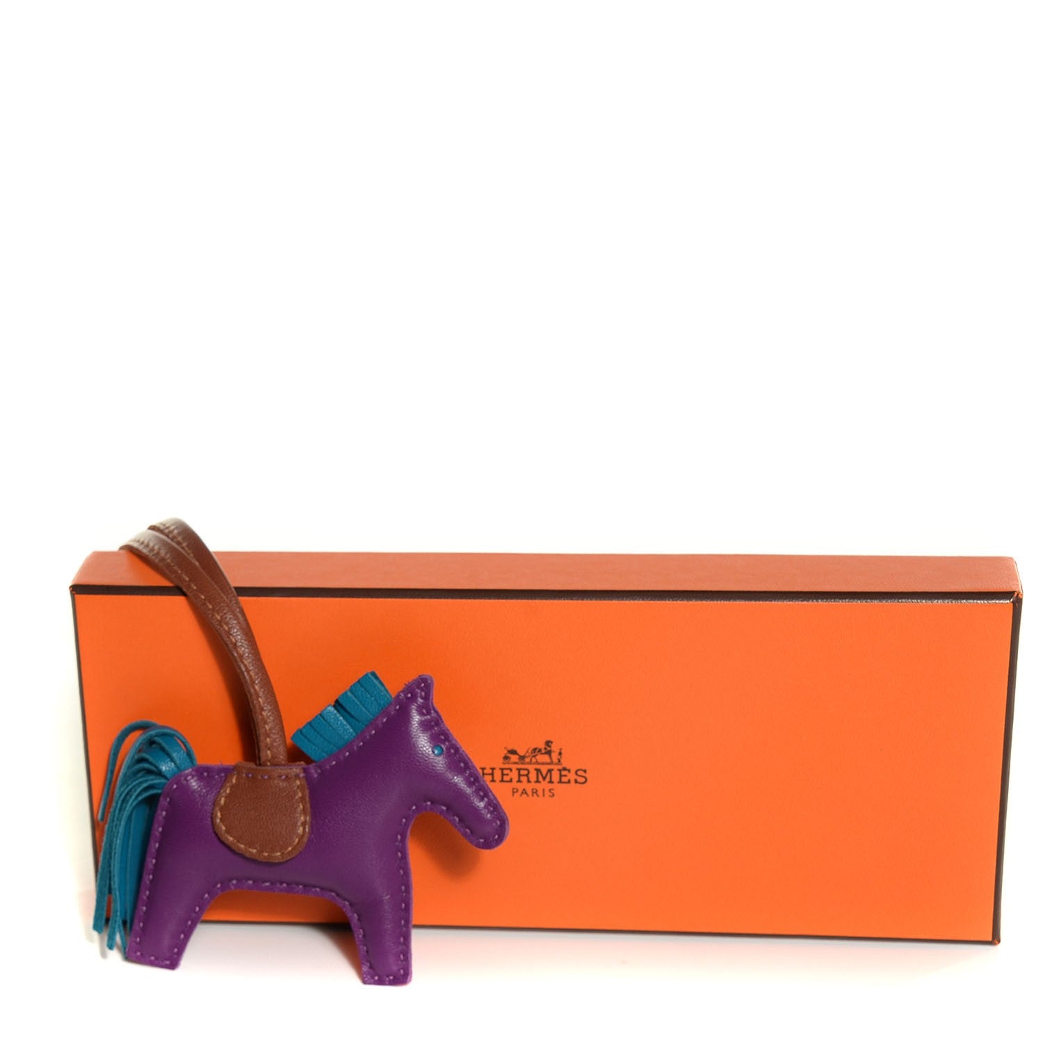 Hermes Milo Lambskin Grigri Rodeo Horse Bag Charm PM Anemone Bleu Izmir Fauve 4 of 4