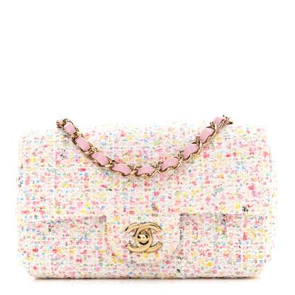 Chanel Tweed Sequin Quilted Mini Rectangular Flap White Pink Green Blue 1 of 11