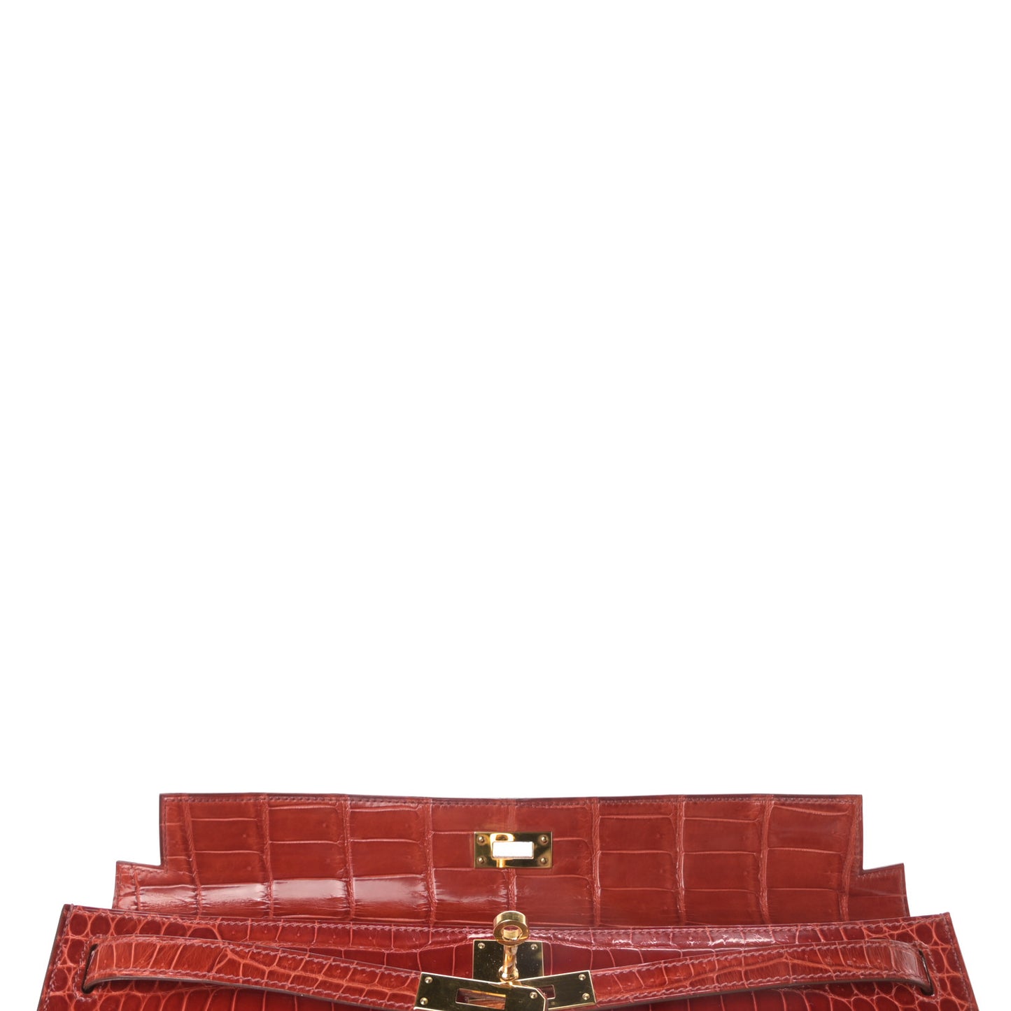 Shiny Porosus Crocodile Kelly Cut Pochette Sanguine