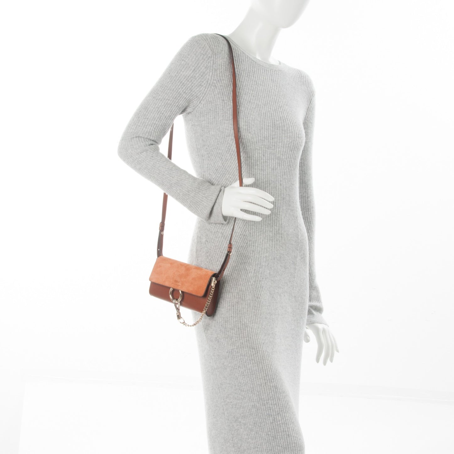 Suede Calfskin Mini Faye Shoulder Bag Tobacco