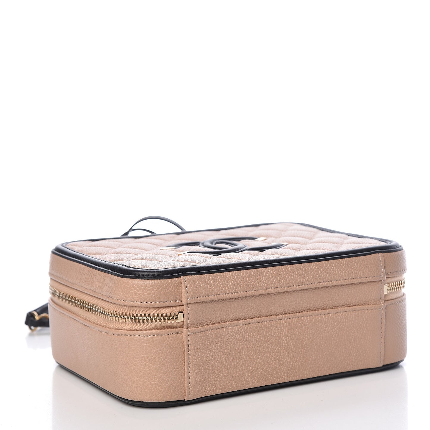 Caviar Quilted Medium CC Filigree Vanity Case Beige Black