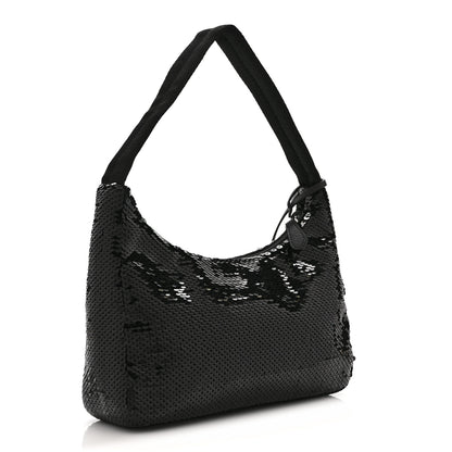 Prada Paillettes Sequin Mini Re-Edition 2000 Bag Black White 3 of 10