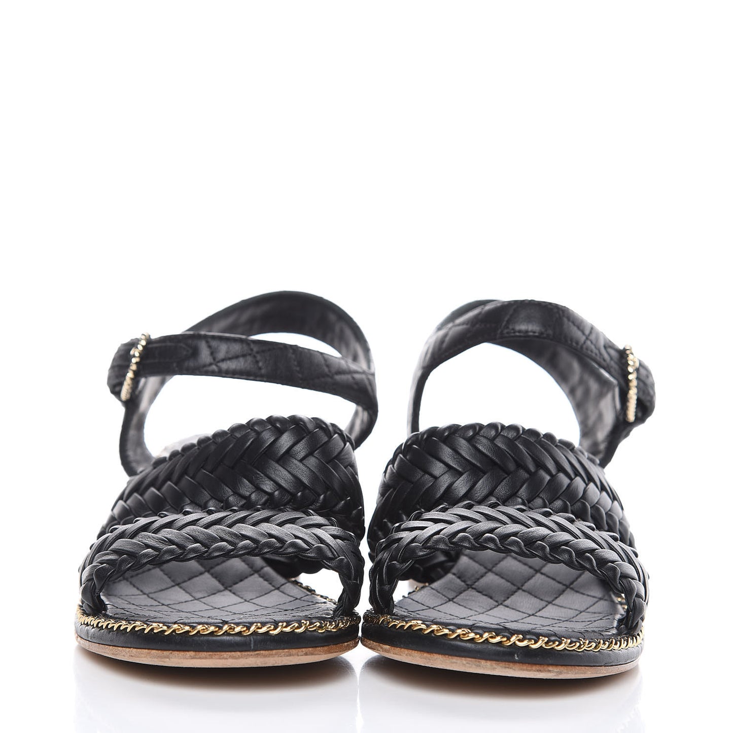 Calfskin Quilted Chain Sandals 37 Black
