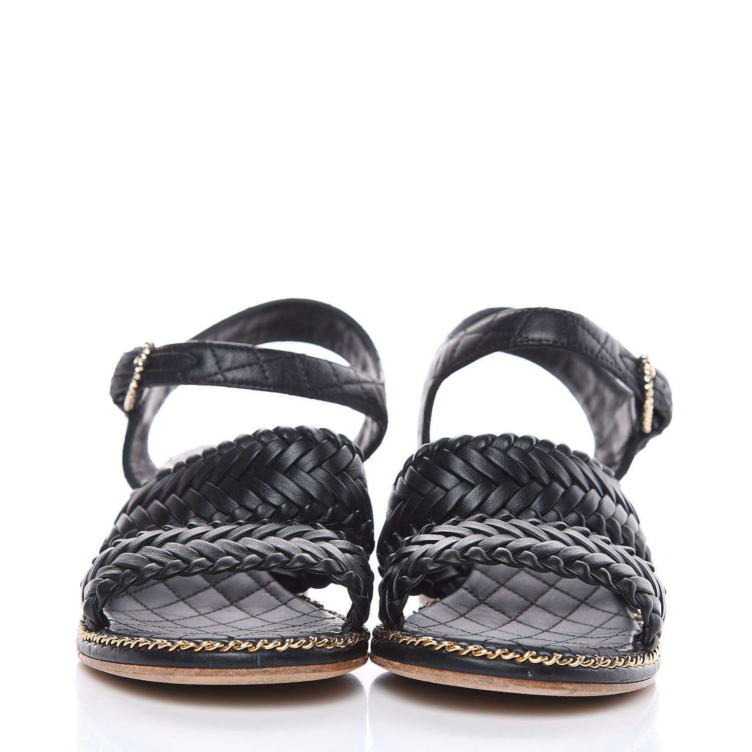 Chanel Calfskin Quilted Chain Sandals 37 Black 2 of 10