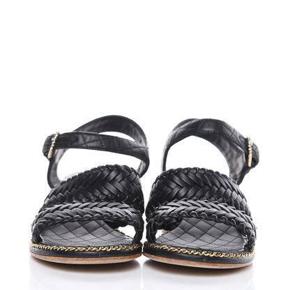 Chanel Calfskin Quilted Chain Sandals 37 Black 2 of 10