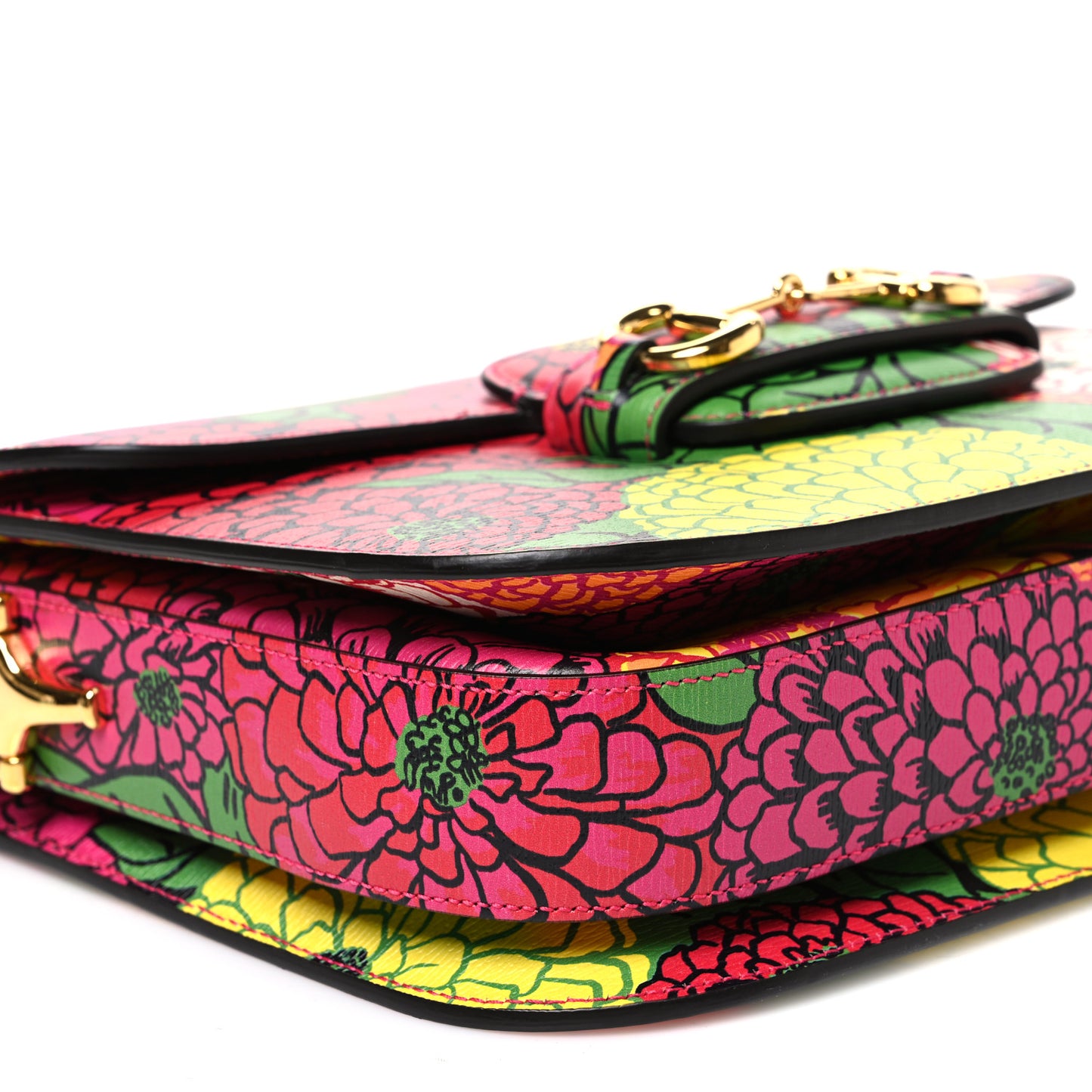 X KEN SCOTT New Shangai Calfskin Pomponica Print Horsebit 1955 Shoulder Bag Multicolor Fuxia Pompon