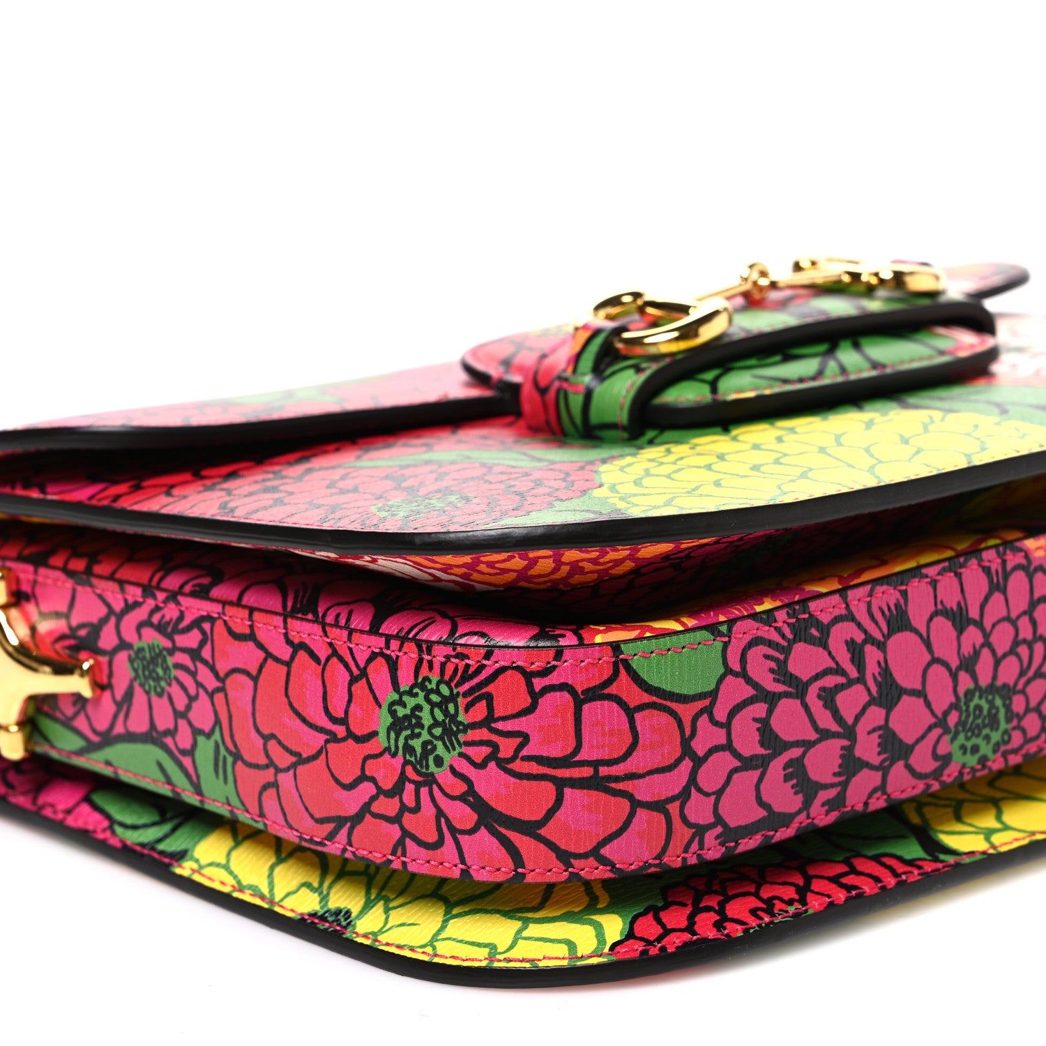 Gucci X KEN SCOTT New Shangai Calfskin Pomponica Print Horsebit 1955 Shoulder Bag Multicolor Fuxia Pompon 9 of 10