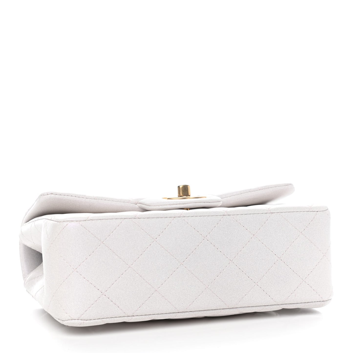 Iridescent Lambskin Quilted Mini Top Handle Rectangular Flap White