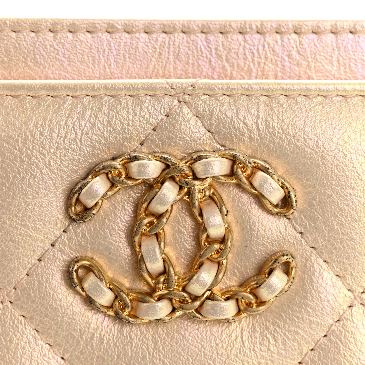 Chanel Metallic Goatskin Quilted Chanel 19 Card Holder Gold 9 of 10