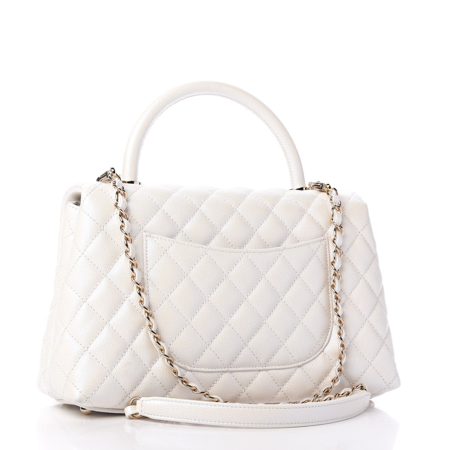Iridescent Caviar Quilted Small Coco Handle Flap White