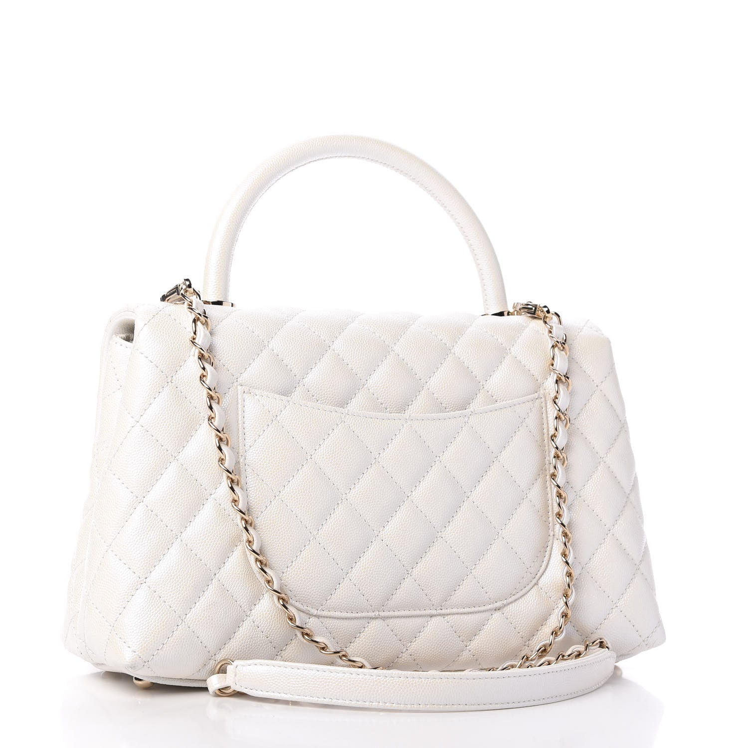 Chanel Iridescent Caviar Quilted Small Coco Handle Flap White 3 of 12
