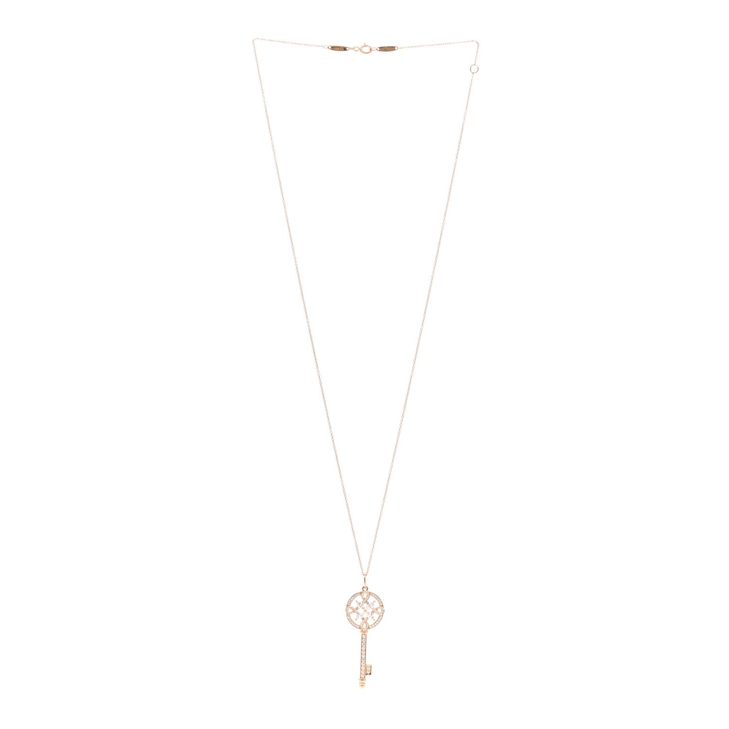 18K Rose Gold Diamond Round Victoria Key Pendant Necklace