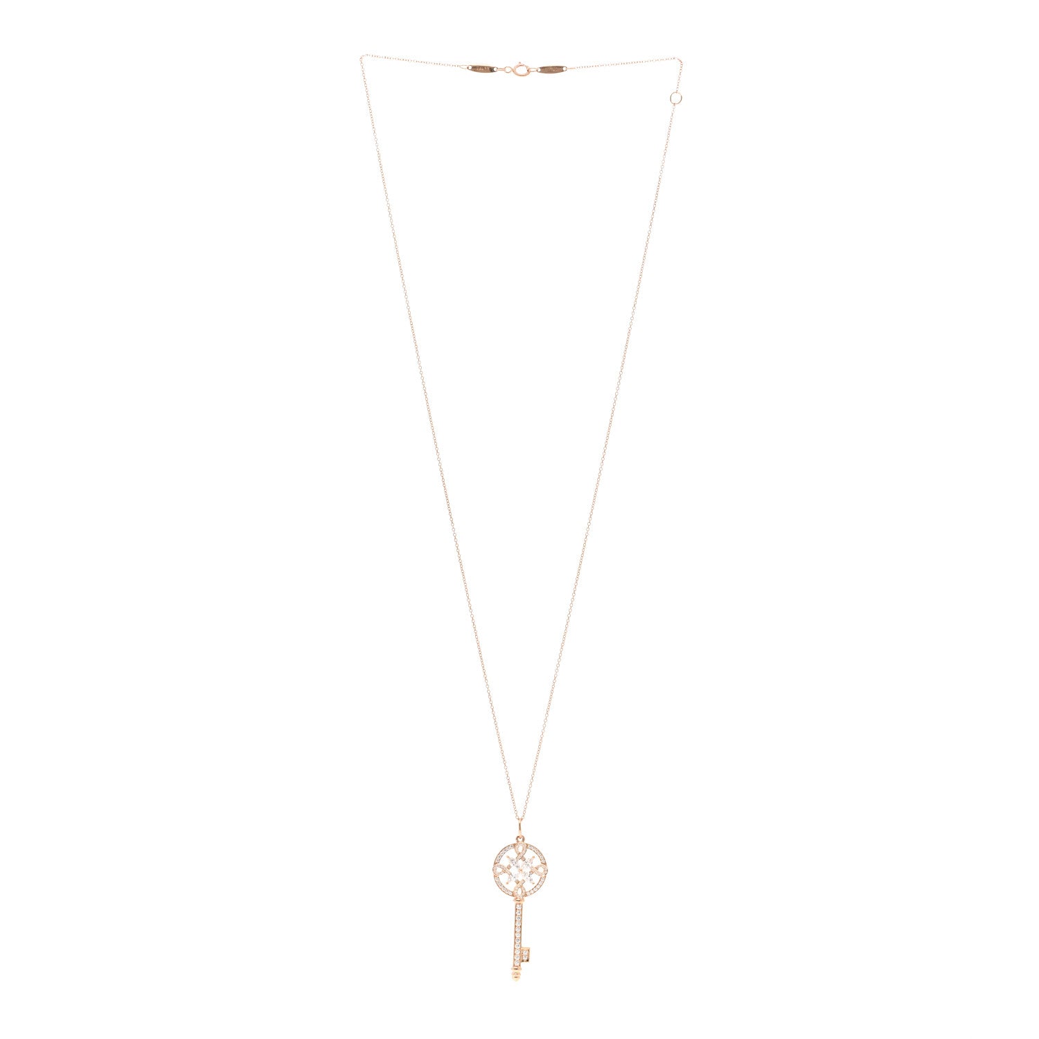 Tiffany 18K Rose Gold Diamond Round Victoria Key Pendant Necklace 3 of 5