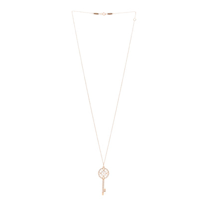 Tiffany 18K Rose Gold Diamond Round Victoria Key Pendant Necklace 3 of 5