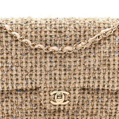 Chanel Tweed Quilted Medium Double Flap Beige Gold Multicolor 8 of 10