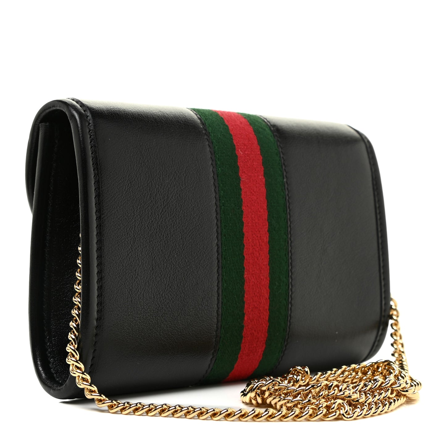Textured Calfskin Web Mini Rajah Slim Flap Shoulder Bag Black