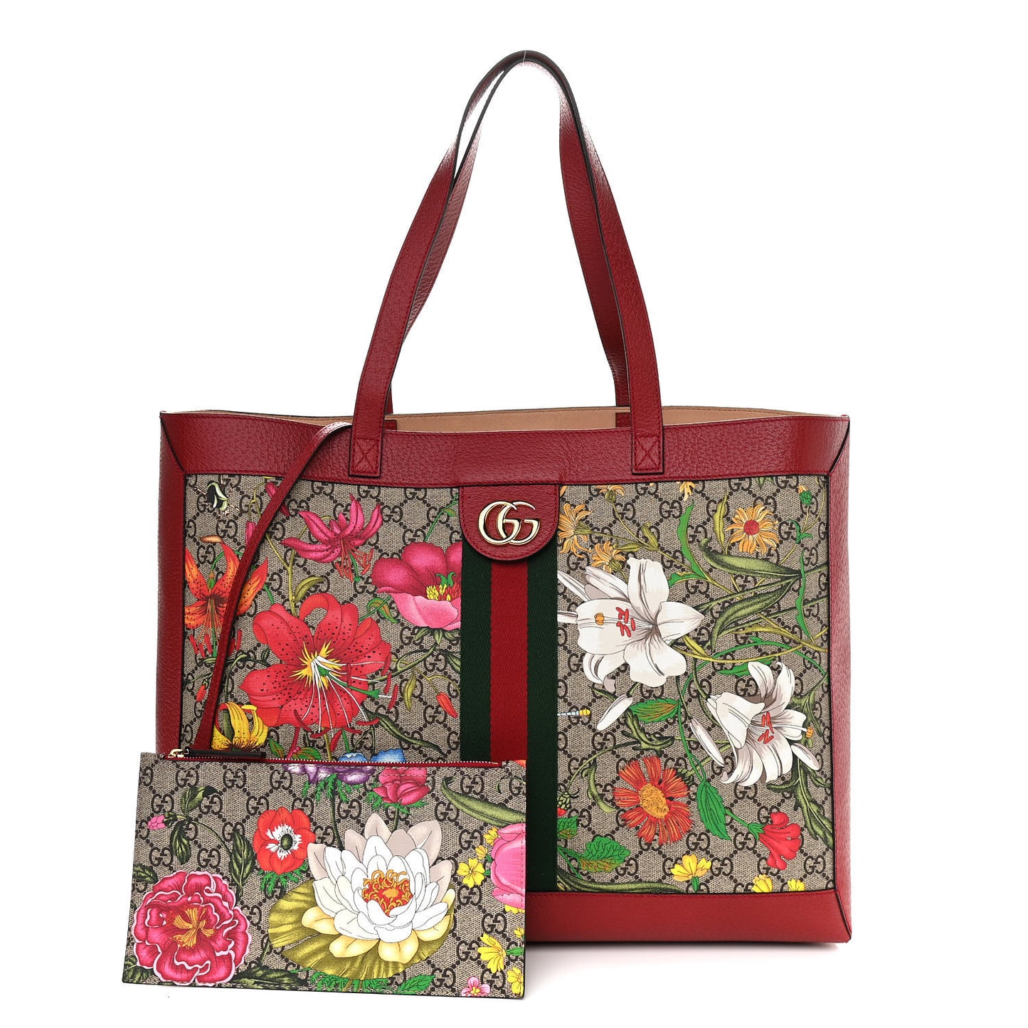 GG Supreme Monogram Flora Web Large Ophidia Tote Red