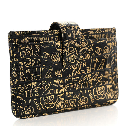 Chanel Calfskin Crocodile Embossed Graffiti 2.55 Cocodile Reissue Strap Pouch Black Gold 4 of 10