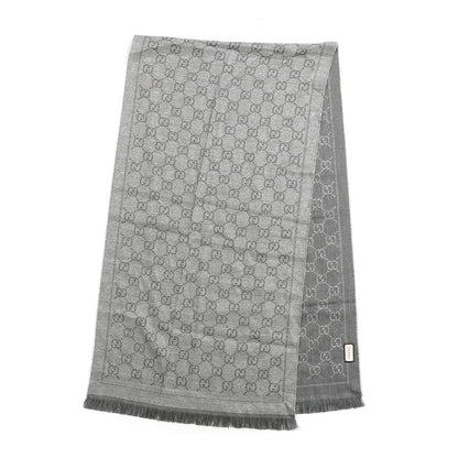Gucci Wool Jacquard Monogram Fringe Scarf Silver 2 of 4