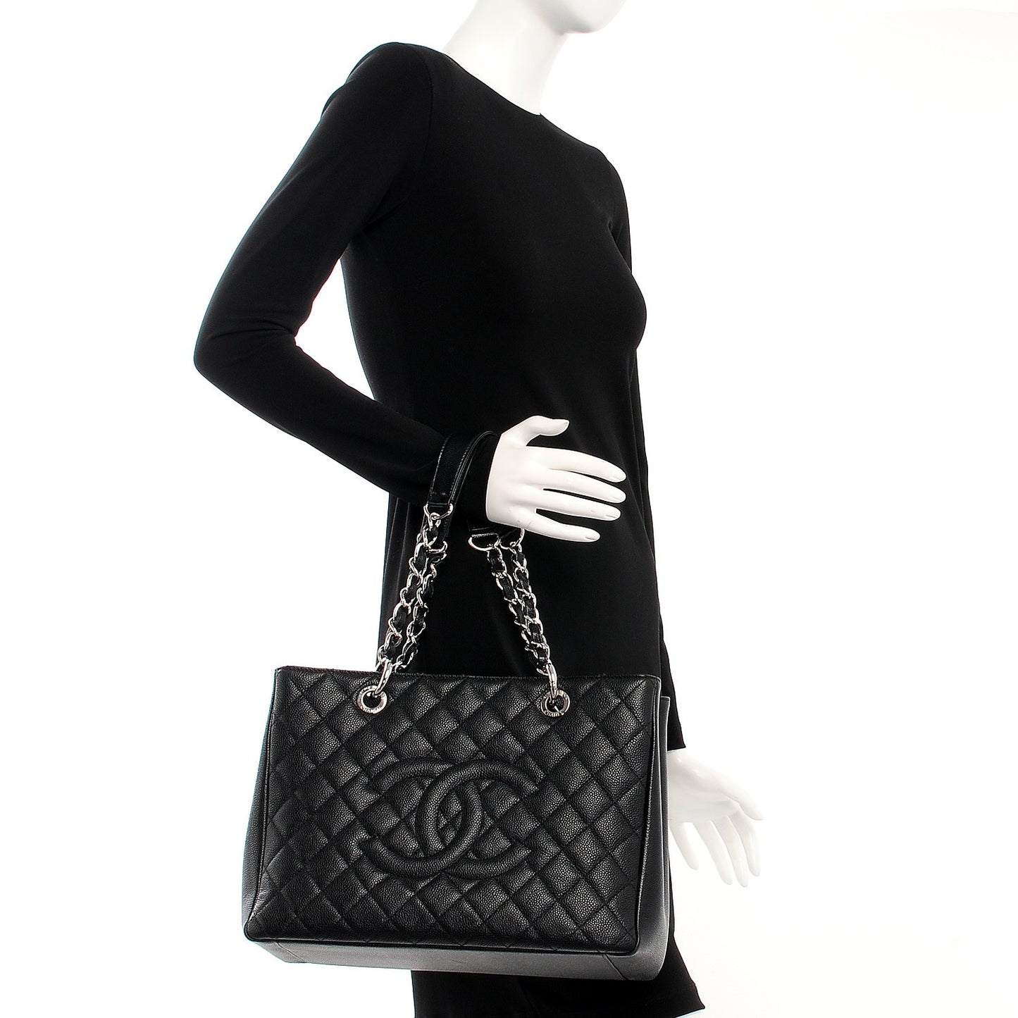 Caviar Quilted Grand Shopping Tote GST Black