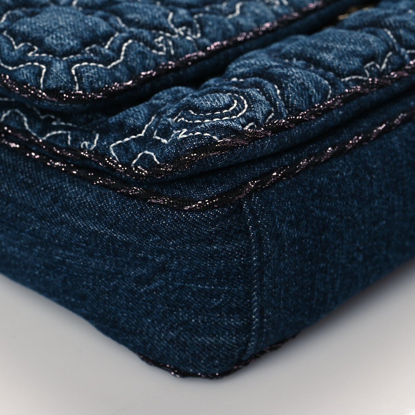 Denim Quilted Gancini Small Flap Bag Blue