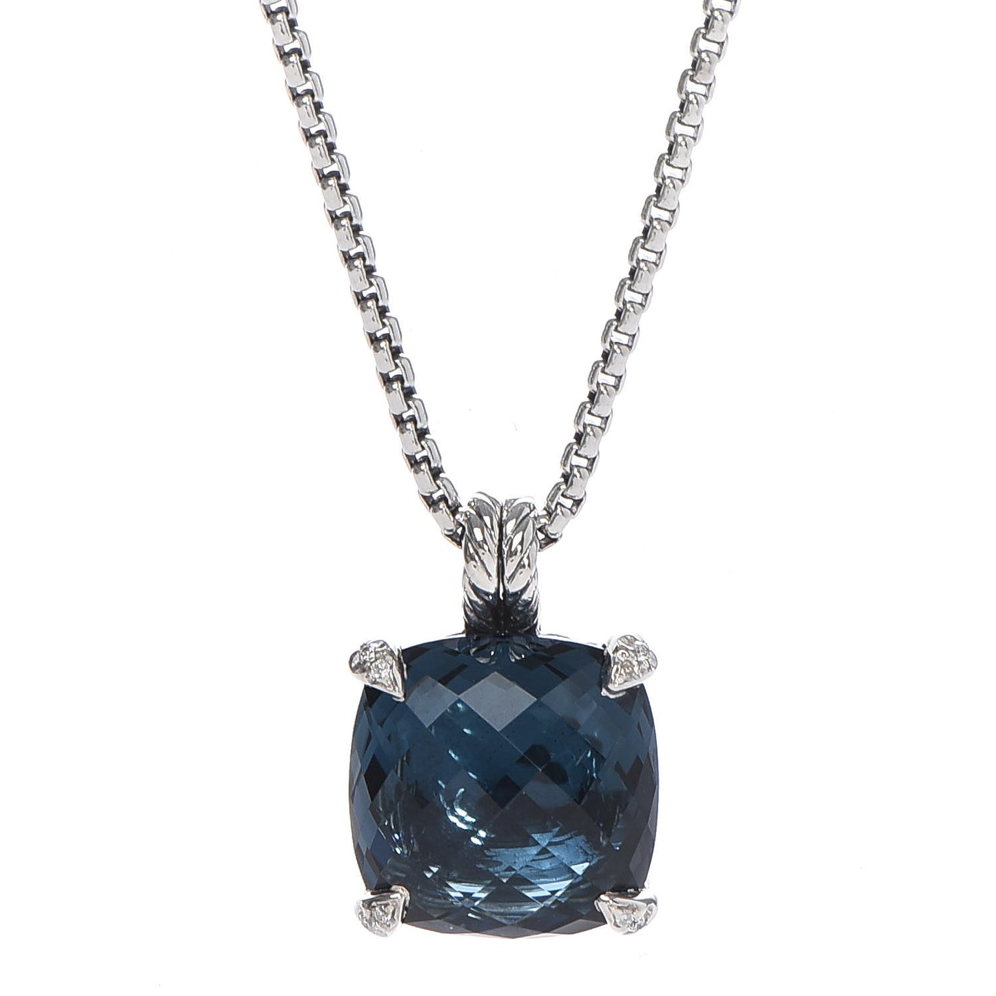 Sterling Silver Diamond Hampton Blue Topaz 14mm Chatelaine Pendant Necklace