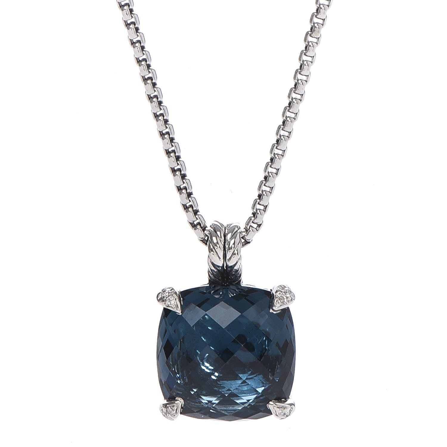 David Yurman Sterling Silver Diamond Hampton Blue Topaz 14mm Chatelaine Pendant Necklace 4 of 6