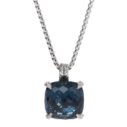 David Yurman Sterling Silver Diamond Hampton Blue Topaz 14mm Chatelaine Pendant Necklace 4 of 6