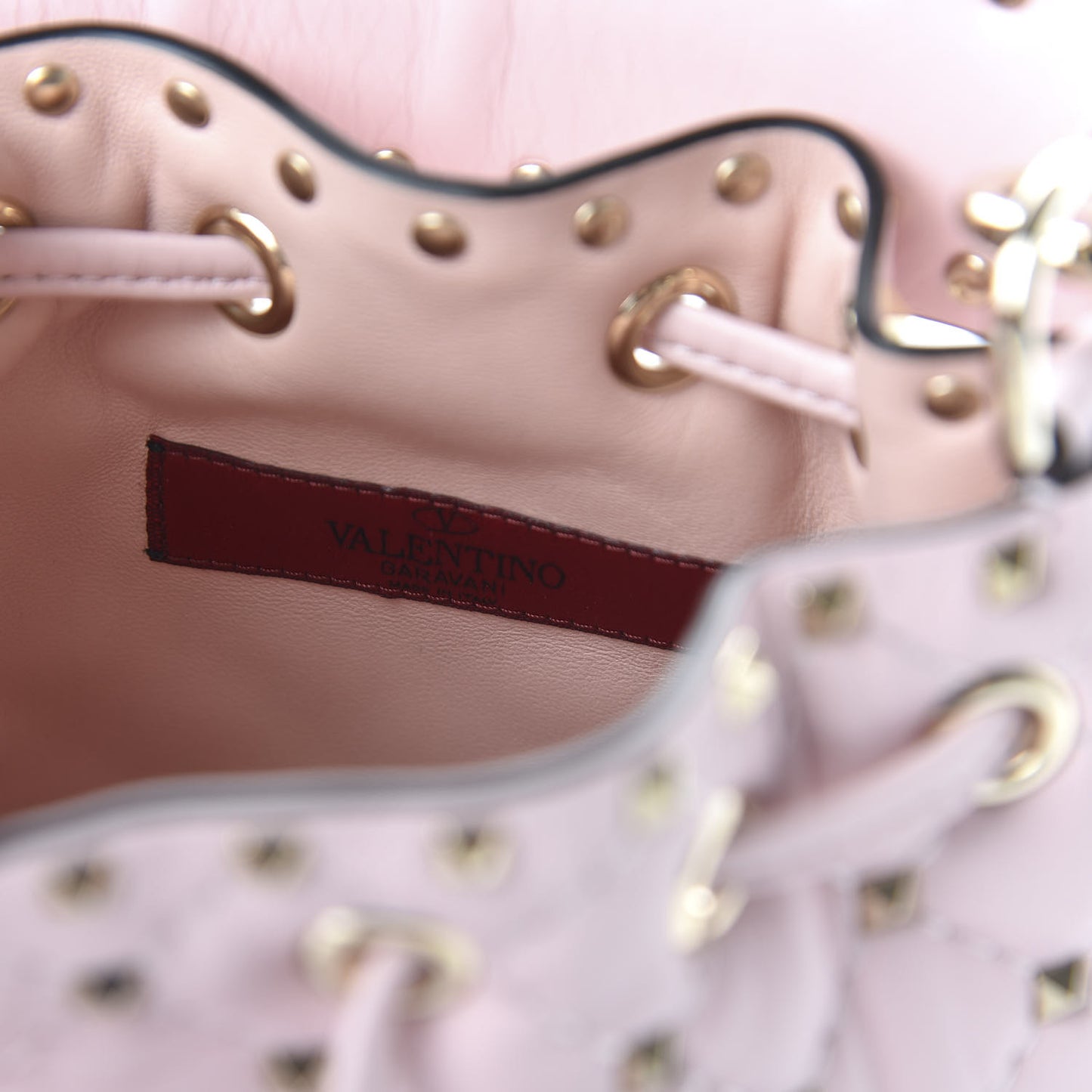 Nappa Mini Rockstud Spike Bucket Bag Rose Quartz