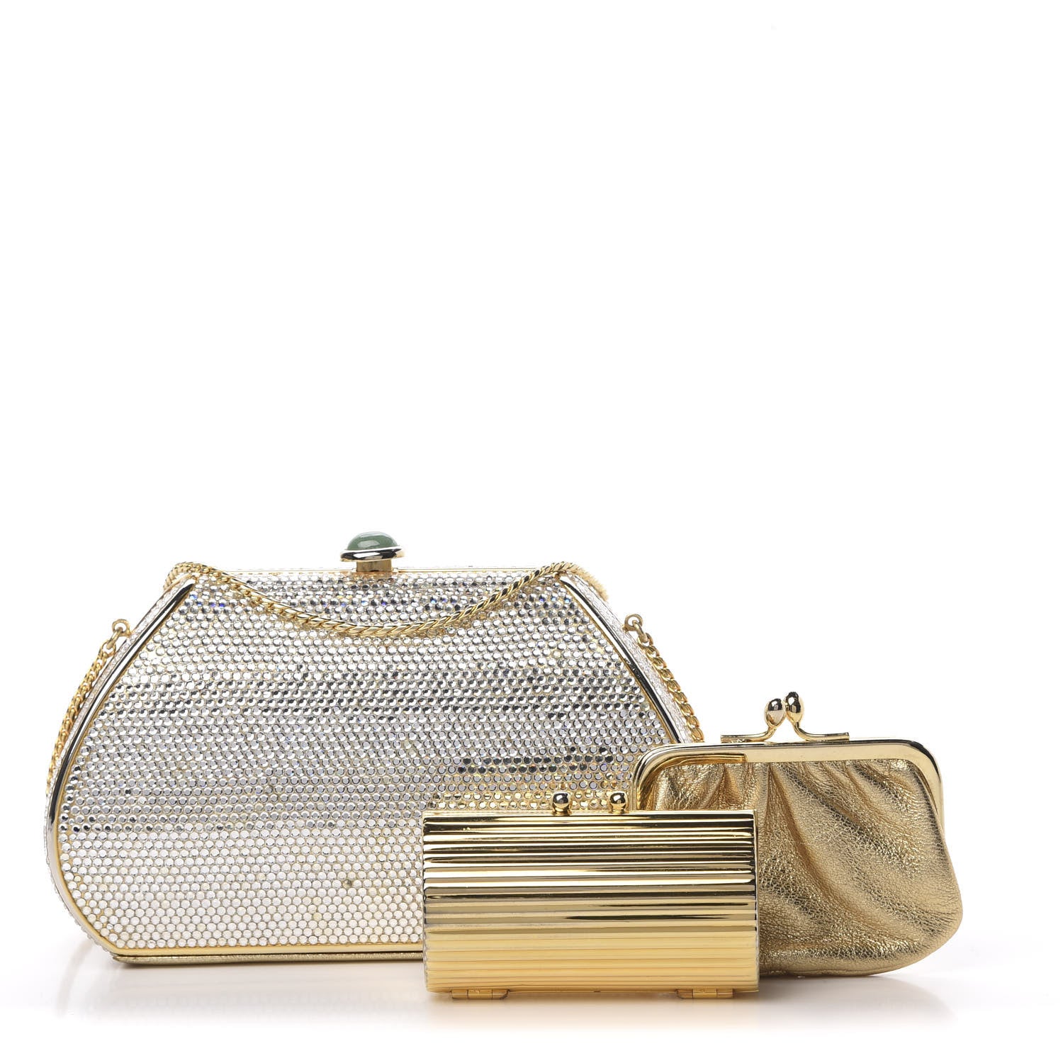 Judith Leiber Swarovski Crystal Minaudiere Clutch Gold Silver 1 of 19