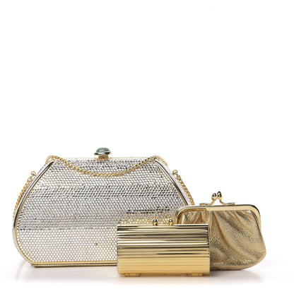Judith Leiber Swarovski Crystal Minaudiere Clutch Gold Silver 1 of 19