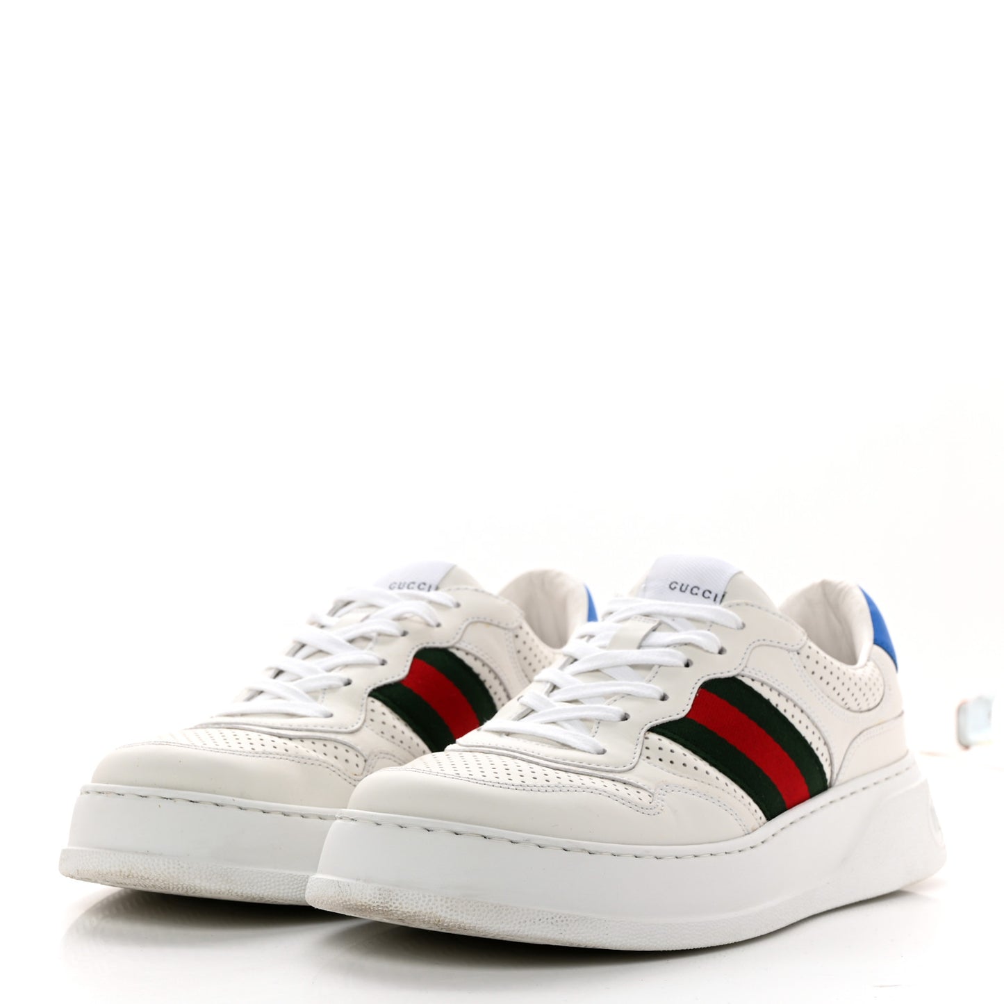 Calfskin Web Mens Ace Sneakers 9 White Blue