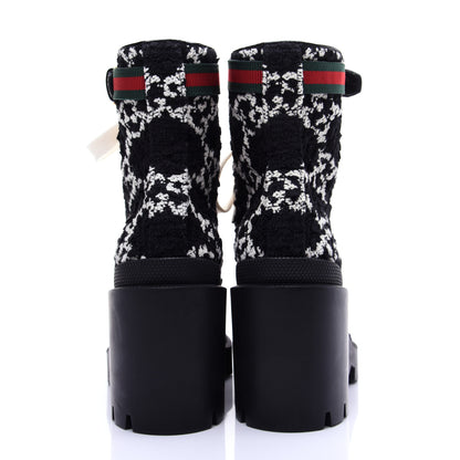 Gucci Tweed GG Monogram Lace Up Combat Ankle Boots 35 Black 6 of 15